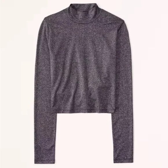 NWT Abercrombie Long-Sleeve Metallic Sparkle Mockneck Top - Size Small - Picture 1 of 3